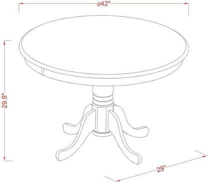 East West Furniture HBBO5-MAH-W 5 Piece Dining Set Includes a Round Dining Table with Pedestal and 4 Kitchen Chairs, 42x42 Inch, Mahogany