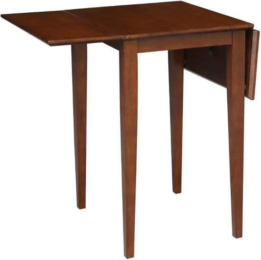 IC International Concepts, Small Drop Leaf Dining Table with Dual 9" Drop Leaf, Solid Real Wood, Sturdy Parawood, Dimensions 36"W x 22"D x 29"H, Espresso