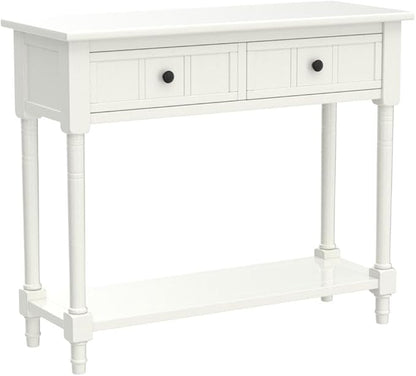 Merax Classic Wood Narrow Console Table with Drawers and Bottom Shelf for Entryway Hallway Front Door Ivory