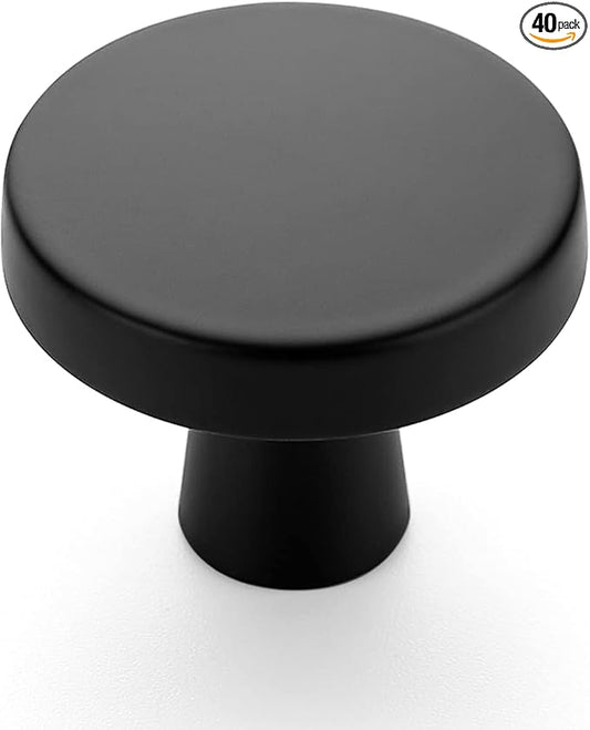Ravinte 40 Pack 1-1/4 Inch Kitchen Cabinet Knobs Solid Round Dresser Drawer Knobs Matte Black Dresser Knobs Simple Cabinet Hardware for Cupboard Drawer Pulls