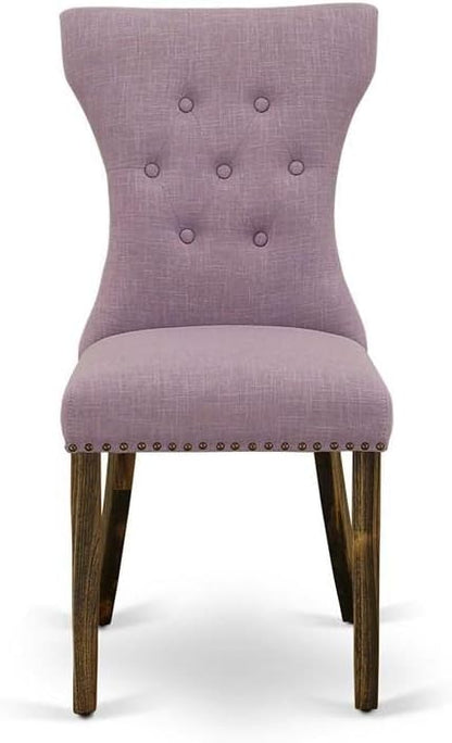 East West Furniture GAP7T40 Gallatin Parson Kitchen Chairs - Button Tufted Nailhead Trim Dahlia Linen Fabric Padded Dining Chairs, Set of 2, Jacobean