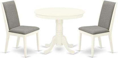 East West Furniture ANLA3-LWH-06 3 Piece Kitchen Table Set for Small Spaces Contains a Round Dining Table with Pedestal and 2 Shitake Linen Fabric Upholstered Chairs, 36x36 Inch, Linen White