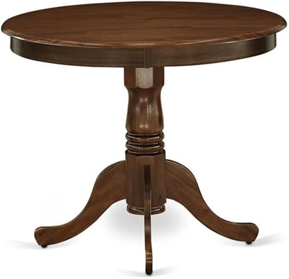 East West Furniture ANAB3-AWA-05 3 Piece Modern Dining Table Set Includes a Round Kitchen Table with Pedestal and 2 Parson Dining Chairs, 36x36 Inch, Antique Walnut