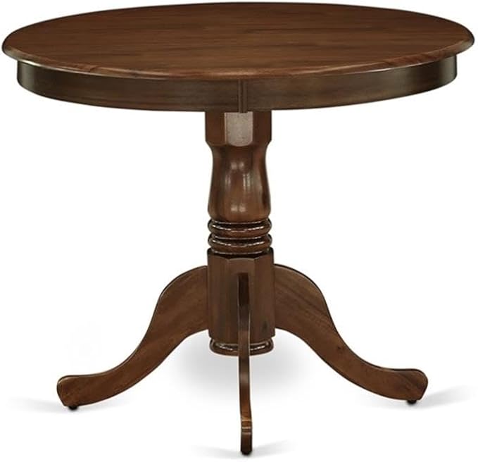 East West Furniture ANLA3-AWA-05 3 Piece Dining Set Includes a Round Kitchen Table with Pedestal and 2 Parson Chairs, 36x36 Inch, Antique Walnut