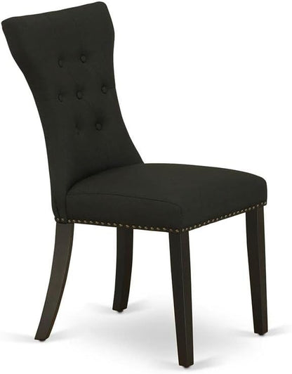 East West Furniture GAP1T24 Gallatin Parsons Dining Chairs - Button Tufted Nailhead Trim Black Linen Fabric Upholstered Chairs, Set of 2, Black