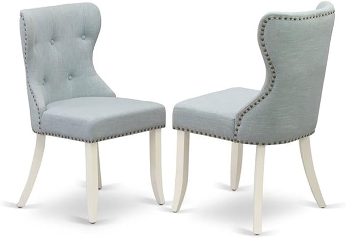 East West Furniture LGSI9-LWH-15 9 Piece Kitchen Table Set Includes a Rectangle Dining Table with Butterfly Leaf and 8 Baby Blue Linen Fabric Parsons Dining Chairs, 42x84 Inch, Linen White