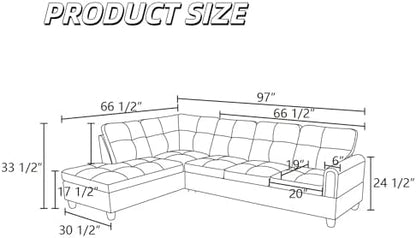 Modular L-Shaped Sectional Sofa, Modern Couches with Movable Chaise, Convertible 4-Seater Couch for Bedroom, Apartment & Office, Black