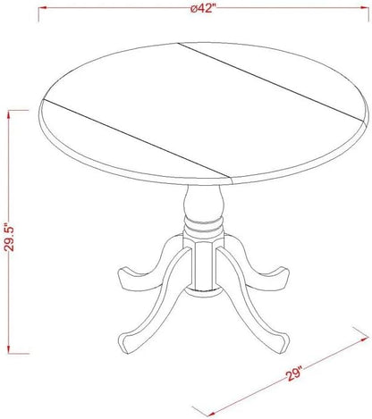 East West Furniture DLSI3-AWA-04 3 Piece Dining Set Contains a Round Kitchen Table with Dropleaf and 2 Upholstered Parson Chairs, 42x42 Inch, Antique Walnut