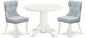 East West Furniture SHSI3-WHI-15 3 Piece Dining Room Table Set Contains a Round Wooden Table with Pedestal and 2 Baby Blue Linen Fabric Upholstered Chairs, 42x42 Inch, Linen White