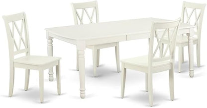 East West Furniture DOCL5-LWH-W 5 Piece Dining Table Set for 4 Includes a Rectangle Kitchen Table with Butterfly Leaf and 4 Dinette Chairs, 42x78 Inch, Linen White