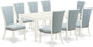 East West Furniture LGVE9-LWH-15 9 Piece Dining Set Includes a Rectangle Dining Room Table with Butterfly Leaf and 8 Baby Blue Linen Fabric Upholstered Chairs, 42x84 Inch, Linen White