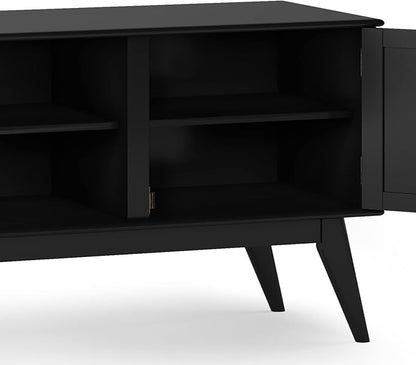 SIMPLIHOME Draper SOLID HARDWOOD 60 inch Wide Mid Century Modern TV Media Stand in Black For TVs up to 65 inches for the Living Room and Entertainment Center