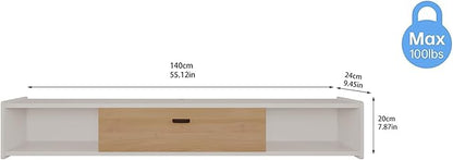 55'' Floating TV Stand,Wall Mounted TV Console,Floating TV Cabinet,Under TV Shelf for Bedroom Living Room(White)