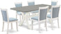 East West Furniture X097MZ015-7 7 Piece Dining Table Set Consist of a Rectangle Dining Room Table with X-Legs and 6 Baby Blue Linen Fabric Parsons Chairs, 40x72 Inch, Multi-Color