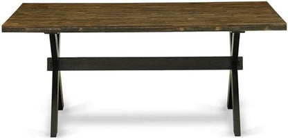 East West Furniture X677MZ606-7 7 Piece Dining Table Set Consist of a Rectangle Dining Room Table with X-Legs and 6 Shitake Linen Fabric Upholstered Parson Chairs, 40x72 Inch, Multi-Color