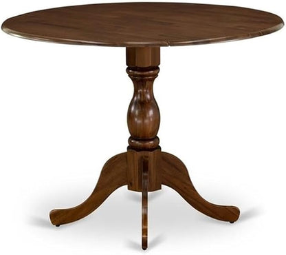 East West Furniture DLMZ5-AWN-04 5 Piece Kitchen Table Set for 4 Includes a Round Dining Room Table with Dropleaf and 4 Light Tan Linen Fabric Parsons Dining Chairs, 42x42 Inch, Natural Walnut