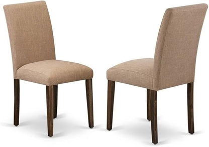 East West Furniture X777AB747-7 7 Piece Dining Room Furniture Set Consist of a Rectangle Dining Table with X-Legs and 6 Light Sable Linen Fabric Parsons Chairs, 40x72 Inch, Multi-Color