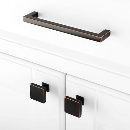 KOOFIZO 10 Pack Oil Rubbed Bronze Cabinet Knobs Bronze Drawer Knobs K08 Square Single Hole Cabinet Pulls for Cabinets Drawer Dresser Cupboard Bedroom Closet Bathroom Vanity