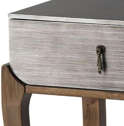 COSIEST Rustic Nightstand, 2-Tier Farmhouse Bedside Table, Wood Accent End Table with Storage Drawer and Open Display Shelf for Bedroom Nursery Living Room (Black & Silver)