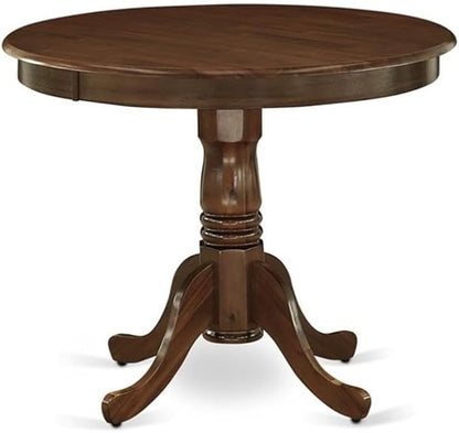 East West Furniture ANDA5-AWA-12 5 Piece Kitchen Table Set Includes a Round Dining Table with Pedestal and 4 Polyester Fabric Upholstered Parson Chairs, 36x36 Inch, Antique Walnut