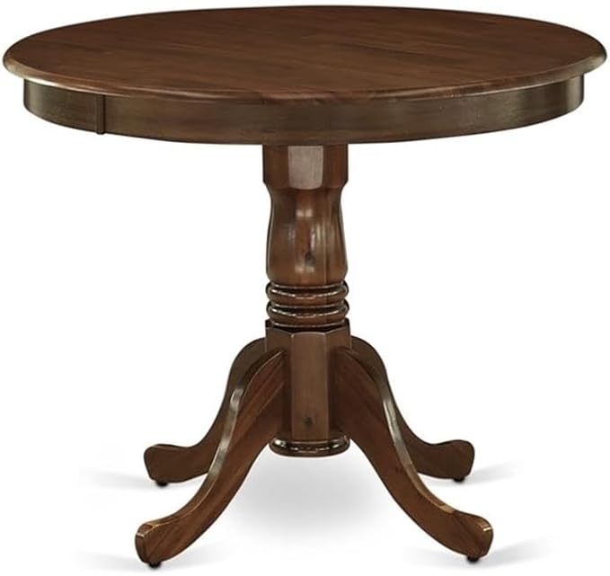 East West Furniture ANDA5-AWA-23 5 Piece Dinette Set Consists of a Round Dining Table with Pedestal and 4 Polyester Fabric Parson Kitchen Chairs, 36x36 Inch, Antique Walnut