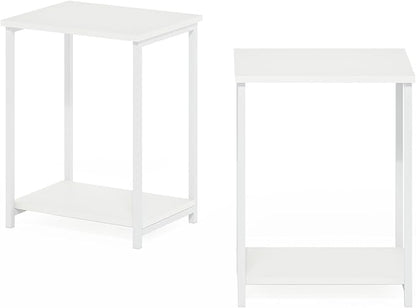 Furinno Simplistic Industrial Metal Frame End Table, 2-Pack, White/White