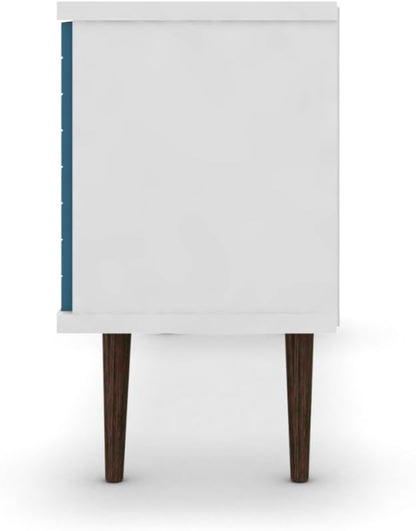 Manhattan Comfort Liberty Mid Century Modern TV Stand for Televisions up to 50 Inches, Bedroom and Living Room Entertainment Center with Storage, Shelves, and Cabinet, 53" Wide, White/Aqua