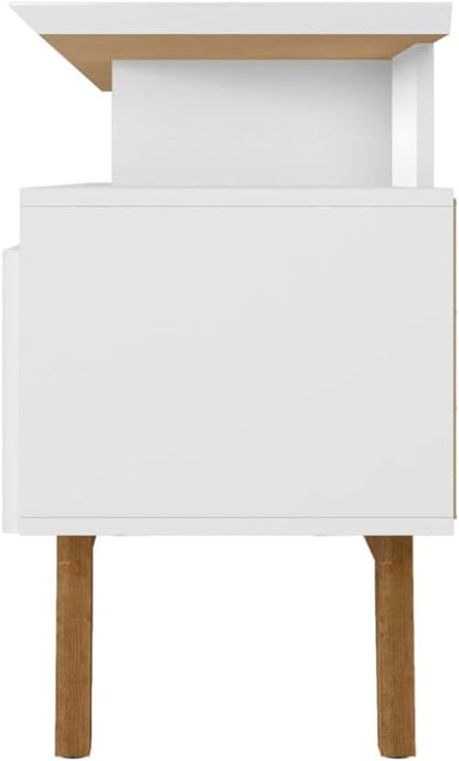 Manhattan Comfort Yonkers 71 Inch Mid Century Modern TV Stand with Storage, 3 Flip Down Door, Hole for Wire Management, Fits Up to 60" Television, Durable & Versatile Console Table, White