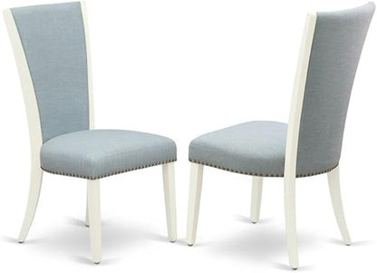 East West Furniture X077VE215-6 6 Piece Dining Table Set Contains a Rectangle Dining Room Table and 4 Baby Blue Linen Fabric Upholstered Chairs with a Bench, 40x72 Inch, Multi-Color