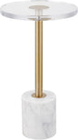 LIKENOW Furniture Acrylic Side Table,Clear Small Round End Table for Living Room,Bedroom,Office | Modern Nightstand with Marble Base,Gold Post,Clear Top for Drink,Food,Snack,Assembly(White)