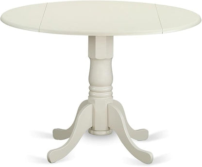 East West Furniture DLSI5-WHI-15 5 Piece Kitchen Table & Chairs Set Includes a Round Dining Room Table with Dropleaf and 4 Baby Blue Linen Fabric Parsons Chairs, 42x42 Inch, Linen White