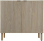 Sango Merk 2-Door Cabinet, Modern Brown Storage Cabinet with Vertical Groove Doors, Adjustable Shelf, Cylindrical Wood Legs, Discreet Metal Finger Pulls, Stylish Furniture for Living or Dining Room