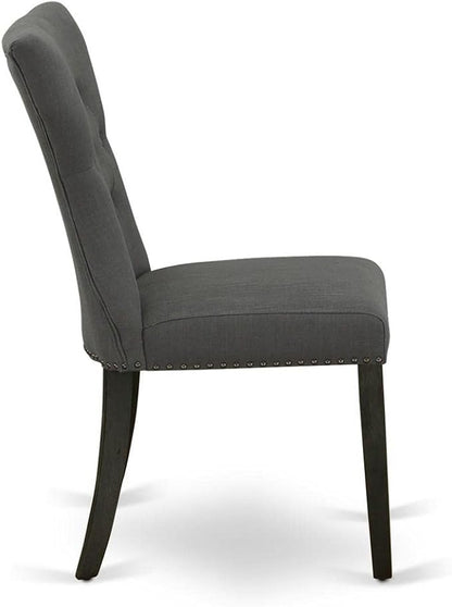 East West Furniture GAP6T50 Gallatin Parson Chairs - Button Tufted Nailhead Trim Dark Gotham Linen Fabric Upholstered Dining Chairs, Set of 2, Wirebrushed Black