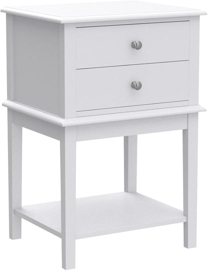 conifferism White Nightstand 2 Drawers and Storage Shelf, 28" High Bedroom Night Stand, Contemporary Modern Bed Side Table, Living Room Country Cottage 19" Wide End Table Metal Sliders