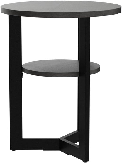 LEEMTORIG Round Side Table, 2-Tier End Table Nightstand with Metal Legs, Modern Bedside Couch Accent Table for Living Room, Bedroom, Office, Rustic Black/Black, 19.3 x 19.3 x 24 inches BZ-1338-BK