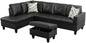 Black L-Shaped 3-Piece Faux Leather Sofa with Storage Ottoman Set, Sectional Couch Sofa Set for Living Room, Office, Small Space