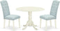 East West Furniture DLCE3-WHI-15 3 Piece Dining Table Set Contains a Round Dining Room Table with Dropleaf and 2 Baby Blue Linen Fabric Upholstered Chairs, 42x42 Inch, Linen White