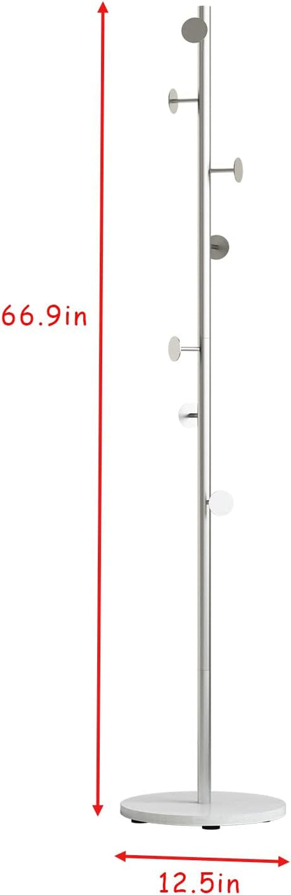 Silver Coat Racks, Metal Coat Rack Freestanding with Hooks, Entryway Coat Rack Stand, Coat Racks with Marble Base, Coat Tree for Hanging Clothes, Hats, Bags