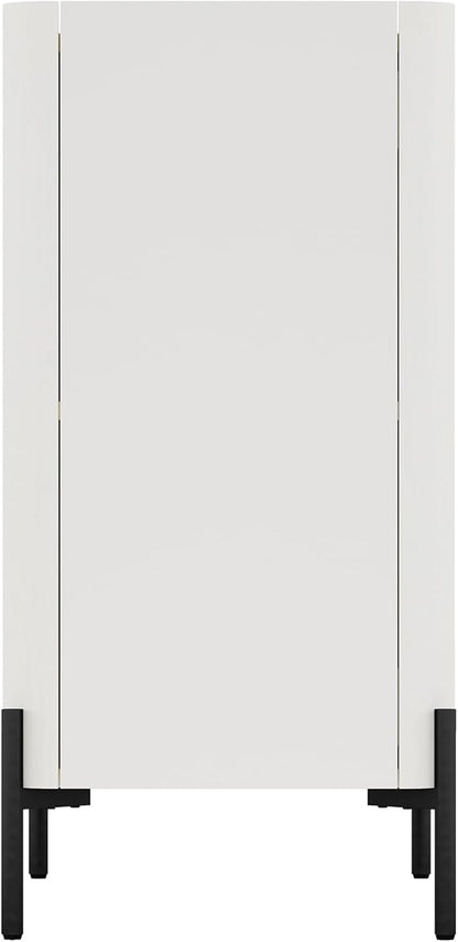Manhattan Comfort Abbey Accent Cabinet with Doors, Tray Top Design and Adjustable Shelves, Sleek Modern Storage Furniture for Dining Area, Living Room, Bedroom, Entryway, Maple and Off White