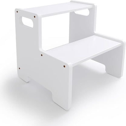 Wooden Step Stool,Two Stepping Stool for Kids/Adults,Supports 300 lbs Toddler Foot Stool,Toilet/Kitchen/Bed Step Stool,White 1 Pack