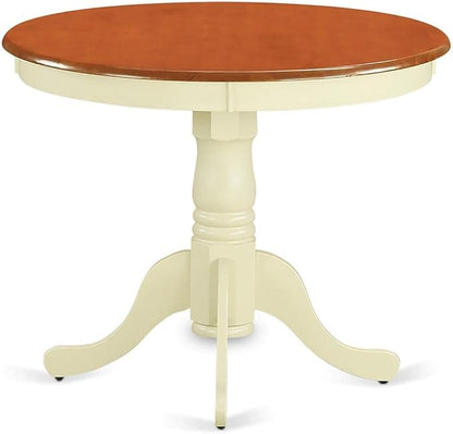 East West Furniture ANWE5-BMK-W 5 Piece Dining Room Table Set Includes a Round Wooden Table with Pedestal and 4 Kitchen Dining Chairs, 36x36 Inch, Buttermilk & Cherry