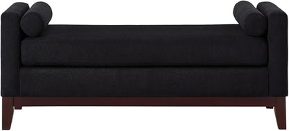 24KF Large Upholstered Boucle Fabric Ottoman with Pillows,Comfort Padded Window Bench for Living Room,Entryway Bench,5095-Black