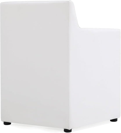 Manhattan Comfort Anna Square Modern Dining Chair with Arms, Head-to-Toe Faux Leather Upholstered Accent Armchair with Plastic Foot Padding, Set of 2, Cream