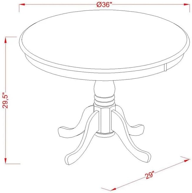 East West Furniture ANGA3-ABK-24 3 Piece Dinette Set for Small Spaces Contains a Round Kitchen Table with Pedestal and 2 Black Linen Fabric Parson Dining Chairs, 36x36 Inch, Wirebrushed Black
