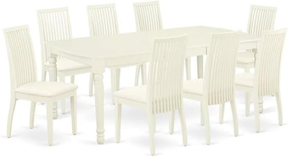 East West Furniture DOIP9-LWH-C 9 Piece Dining Room Furniture Set Includes a Rectangle Kitchen Table with Butterfly Leaf and 8 Linen Fabric Upholstered Chairs, 42x78 Inch, Linen White