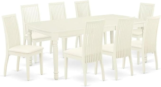East West Furniture DOIP9-LWH-C 9 Piece Dining Room Furniture Set Includes a Rectangle Kitchen Table with Butterfly Leaf and 8 Linen Fabric Upholstered Chairs, 42x78 Inch, Linen White