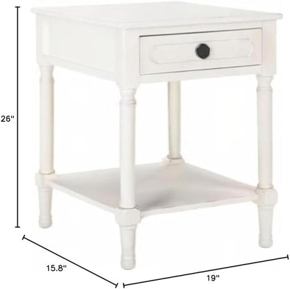 SAFAVIEH Home Collection Allura Distressed White 1-Drawer Bottom Shelf Accent Table ACC5718A, 19" W x 15.8" L x 26" H