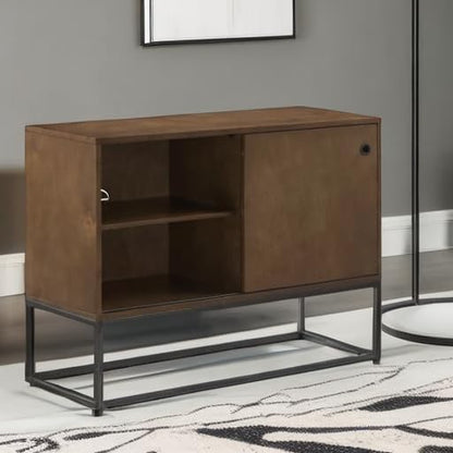 Crosley Furniture Byron Media Console and Record Player Stand with Storage for Vinyl Records, Brown/Black