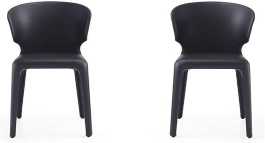 Manhattan Comfort Conrad Mid Century Modern Dining Chairs Woven Tweed Upholstered Kitchen Furniture with Contoured Back, Foam Padding & Metal Legs, Set of 2, Black