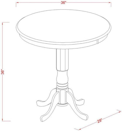 East West Furniture JAPB3-OAK-W 3 Piece Counter Height Pub Set for Small Spaces Contains a Round Kitchen Table with Pedestal and 2 Dining Room Chairs, 36x36 Inch, Oak